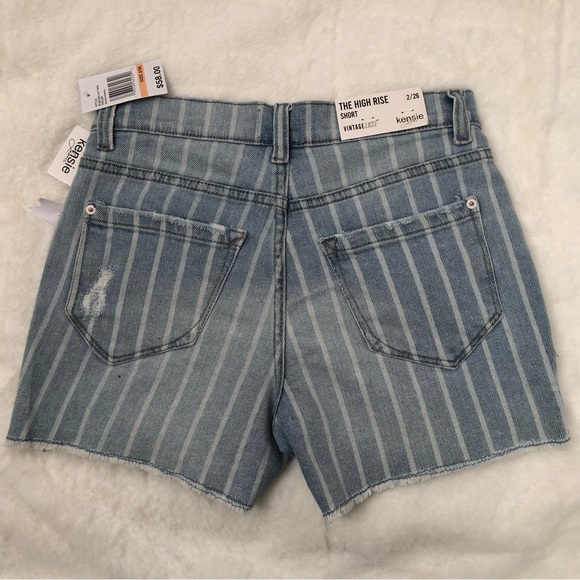 KENSIE JEANS VINTAGE LUXE NWT THE HIGH RISE SHORT SIZE 2/26 STRIPED DENIM - Picture 2 of 16
